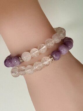 Lavender Chalcedony Bracelet 8mm Stretch Natural Stone Beaded Bracelet